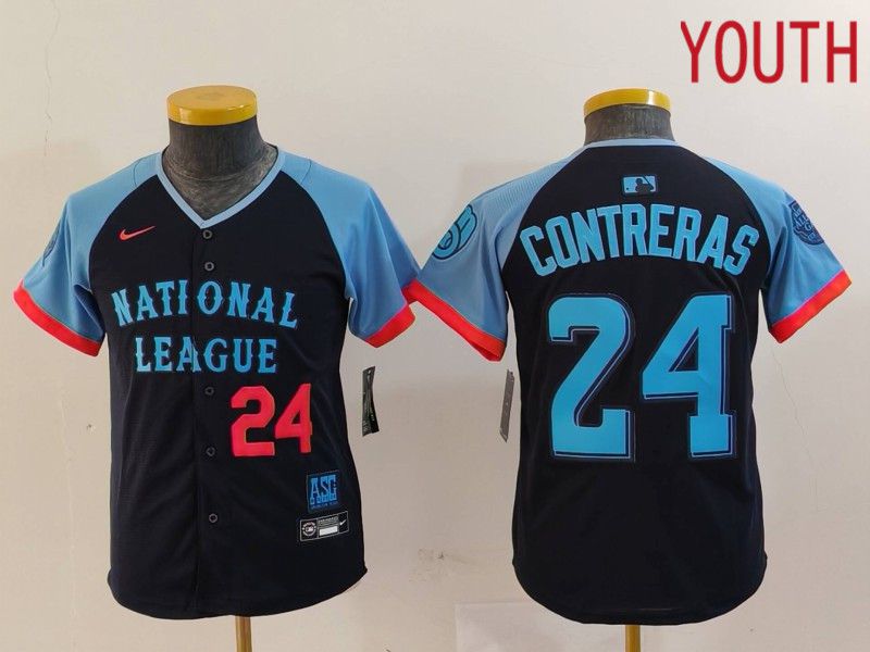 Youth Milwaukee Brewers #24 Contreras Blue All star 2024 Nike MLB Jersey style 3